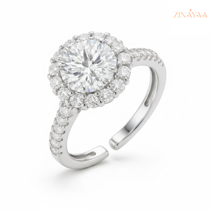 92.5 Sterling Silver Adjustable Round Halo Solitaire Ring