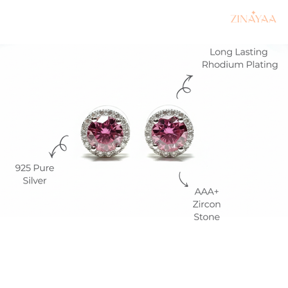 925 Sterling Silver Pink Halo Stud Earrings