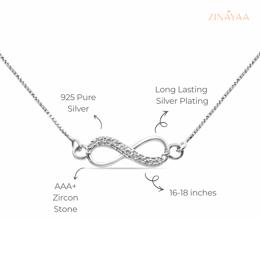 925 Sterling Silver Infinity Sparkle Adjustable Necklace