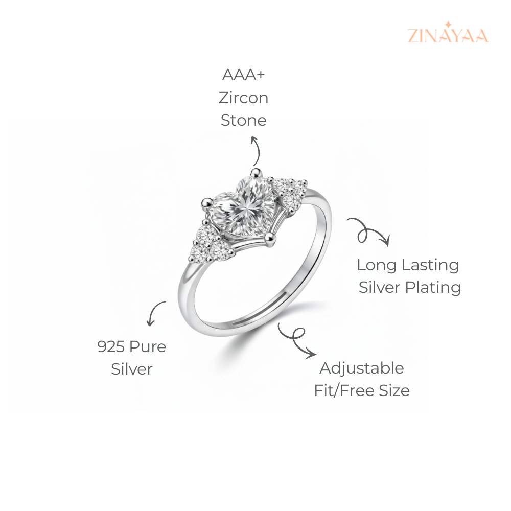 925 Sterling Silver Heart Crown Adjustable Ring