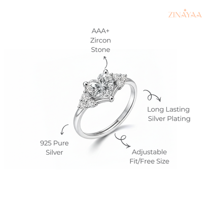 925 Sterling Silver Heart Crown Adjustable Ring