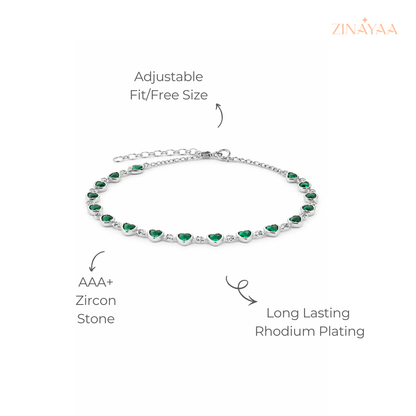 925 Sterling Silver Emerald Heart Bracelet