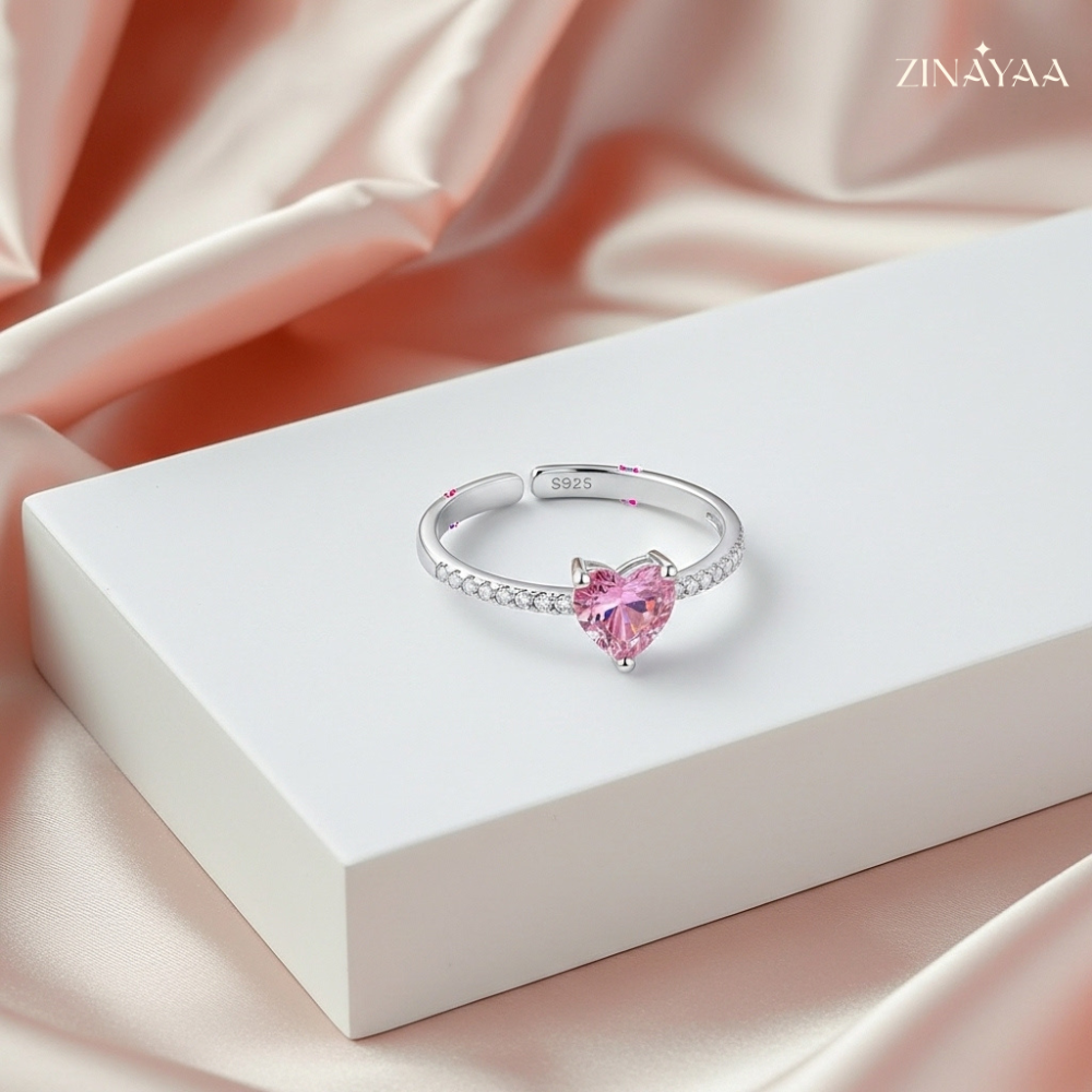 92.5 Sterling Silver Blush Heart Promise Women’s Adjustable Ring