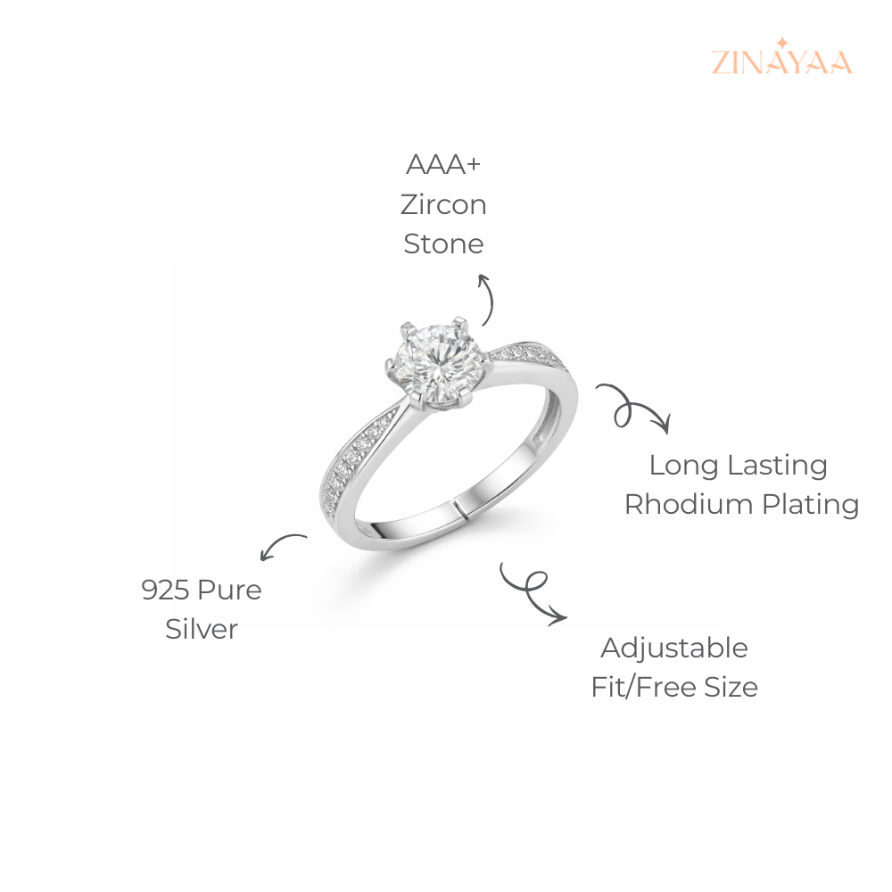925 Sterling Silver Classic Solitaire Adjustable Ring