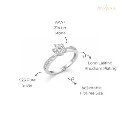 925 Sterling Silver Classic Solitaire Adjustable Ring