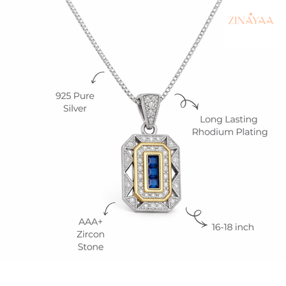 925 Sterling Silver Royal Blue Frame Adjustable Pendant Necklace