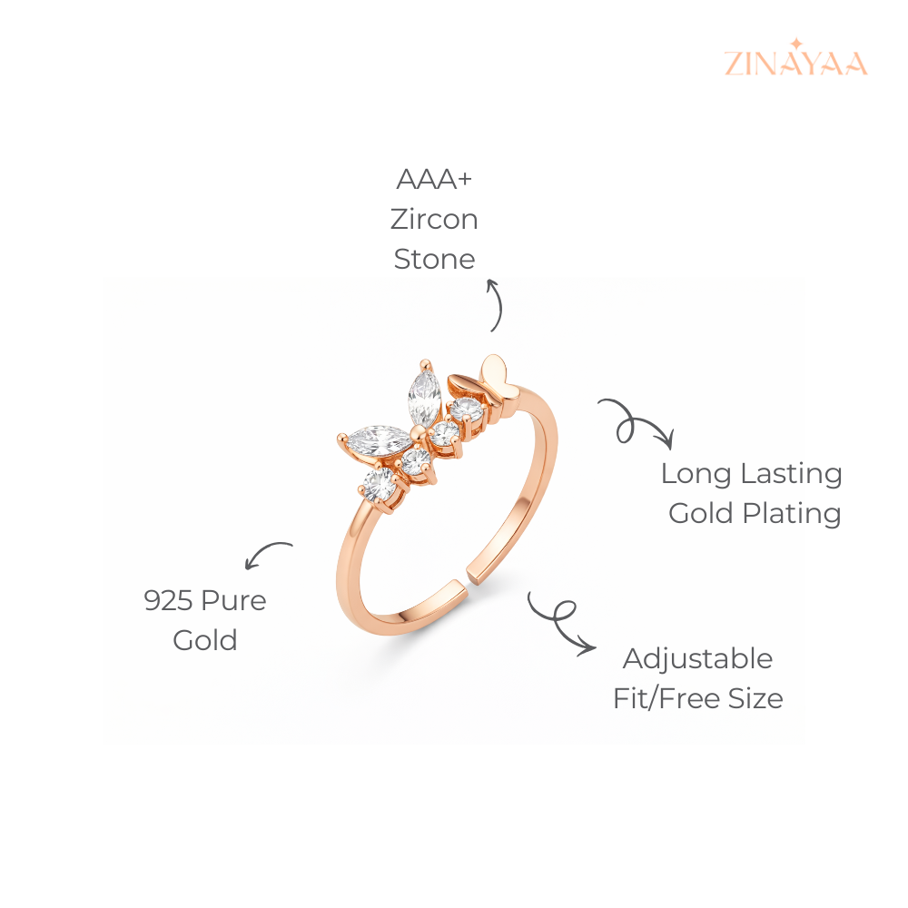 925 Sterling Silver Rose Gold Floral Spark Adjustable Ring