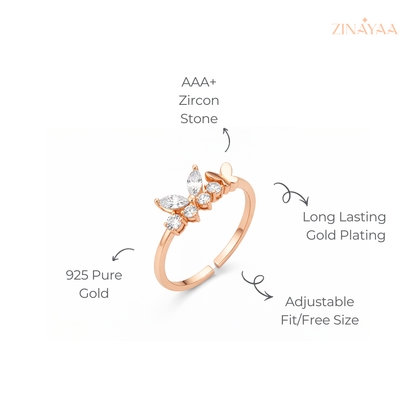 925 Sterling Silver Rose Gold Floral Spark Adjustable Ring