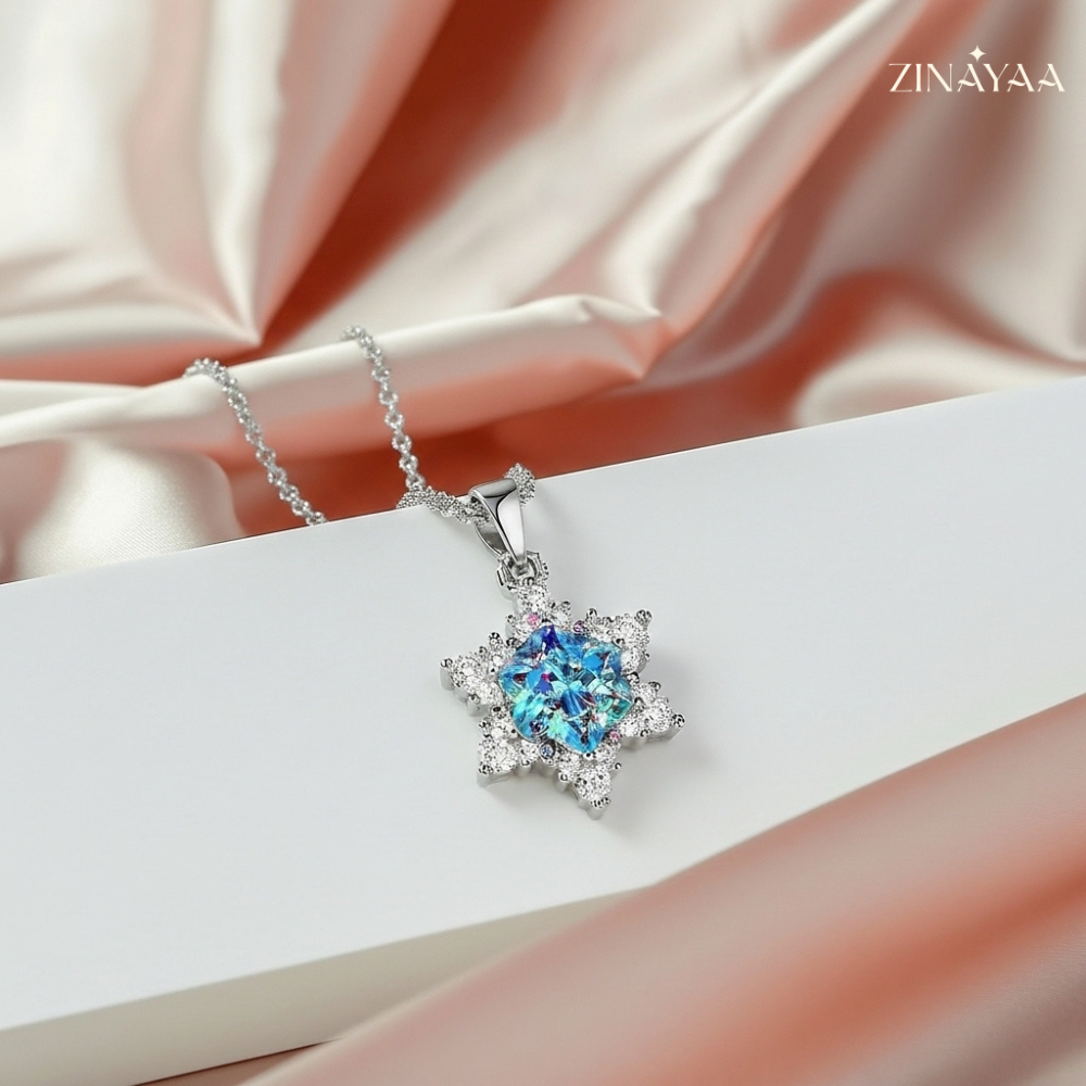 925 Sterling Silver Blue Star Bloom Adjustable Pendant Necklace