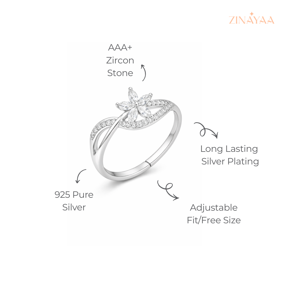 925 Sterling Silver Floral Grace Adjustable Ring