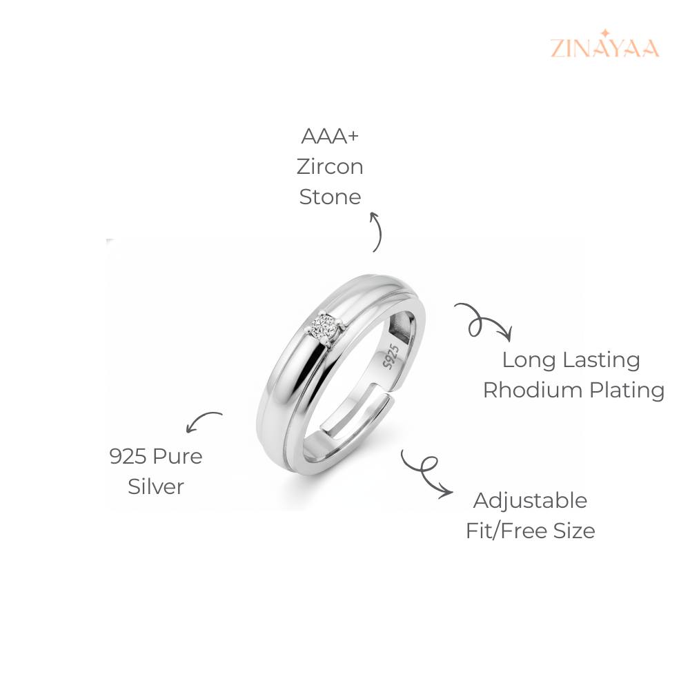 925 Sterling Silver Classic Solitaire Adjustable Ring