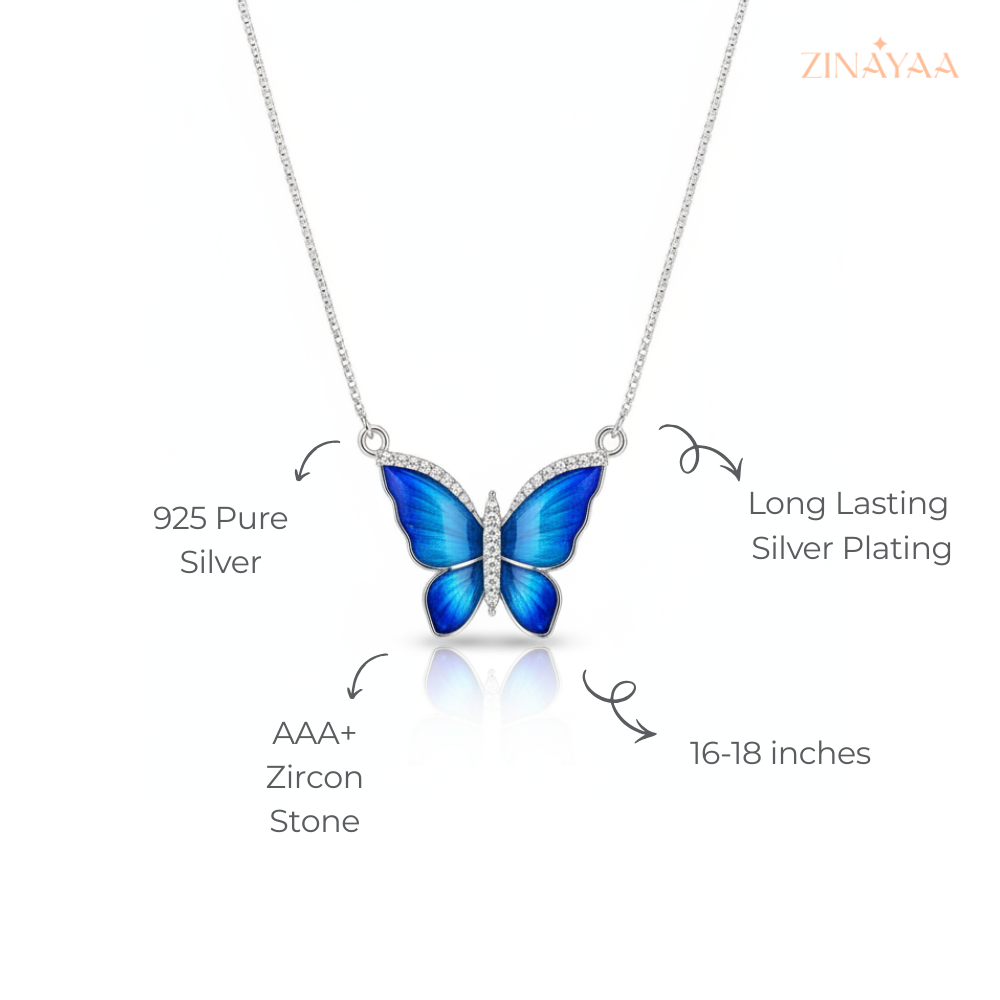 925 Sterling Silver Blue Butterfly Adjustable Necklace