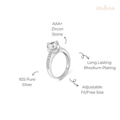 925 Sterling Silver Solitaire Spark Adjustable Ring
