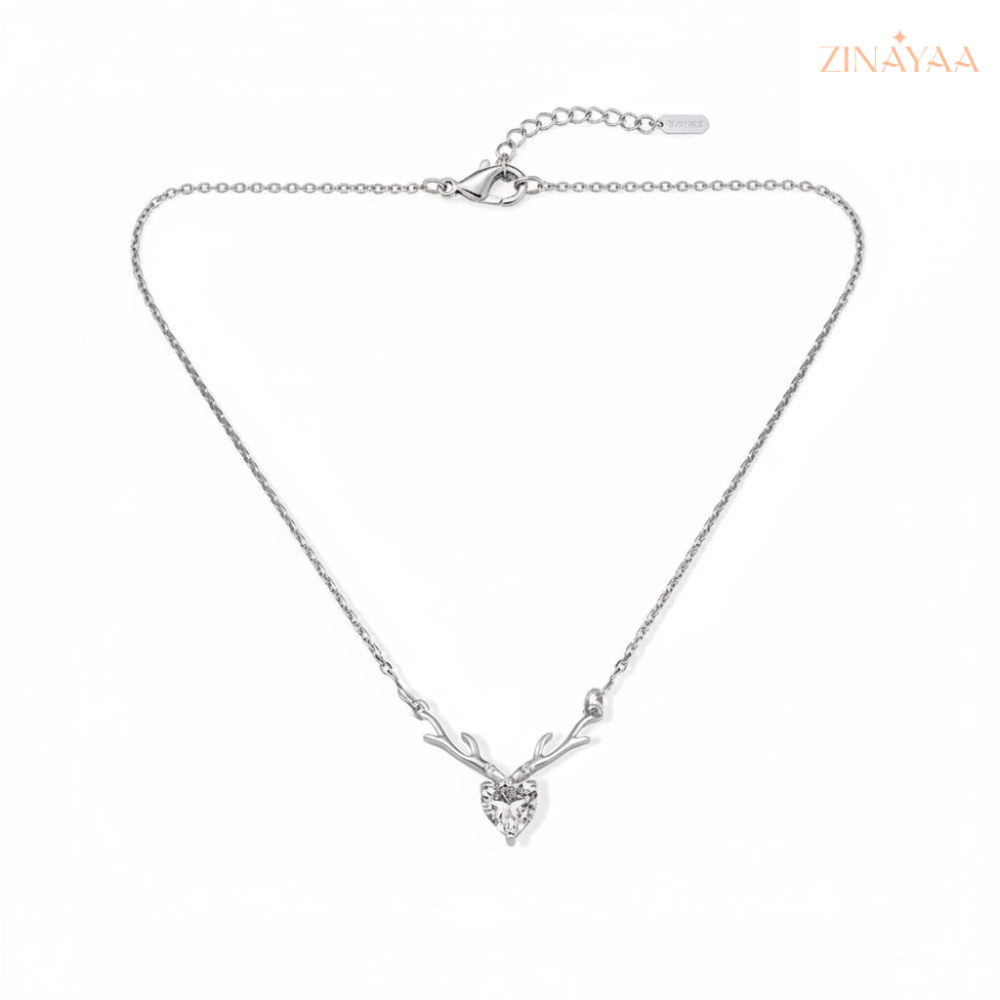 925 Sterling Silver Antler Heart Adjustable Pendant Necklace