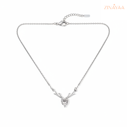 925 Sterling Silver Antler Heart Adjustable Pendant Necklace