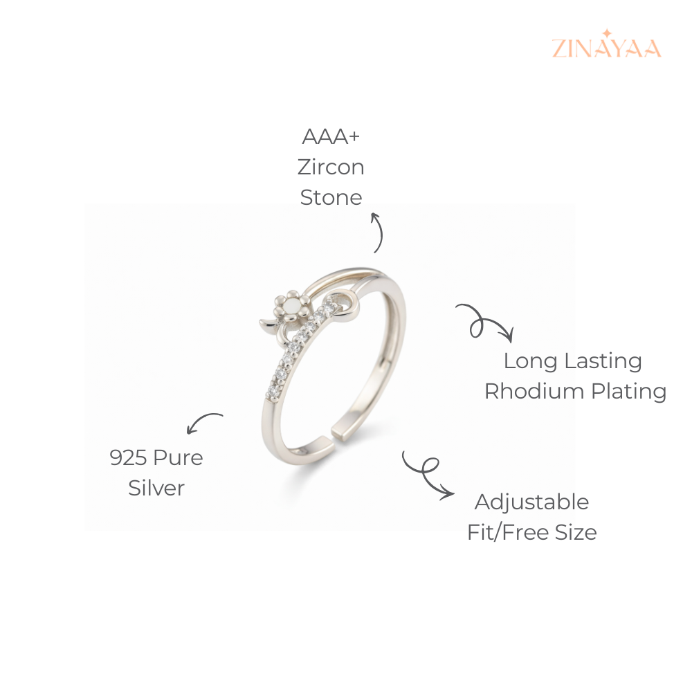 925 Sterling Silver Floral Spark Adjustable Ring