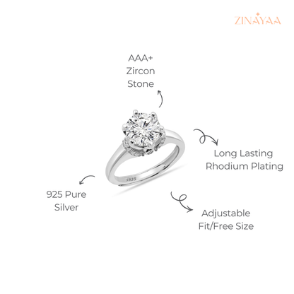 925 Sterling Silver Classic Solitaire Adjustable Ring