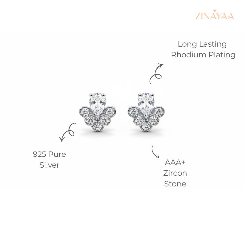 925 Sterling Silver Floral Sparkle Stud Earrings
