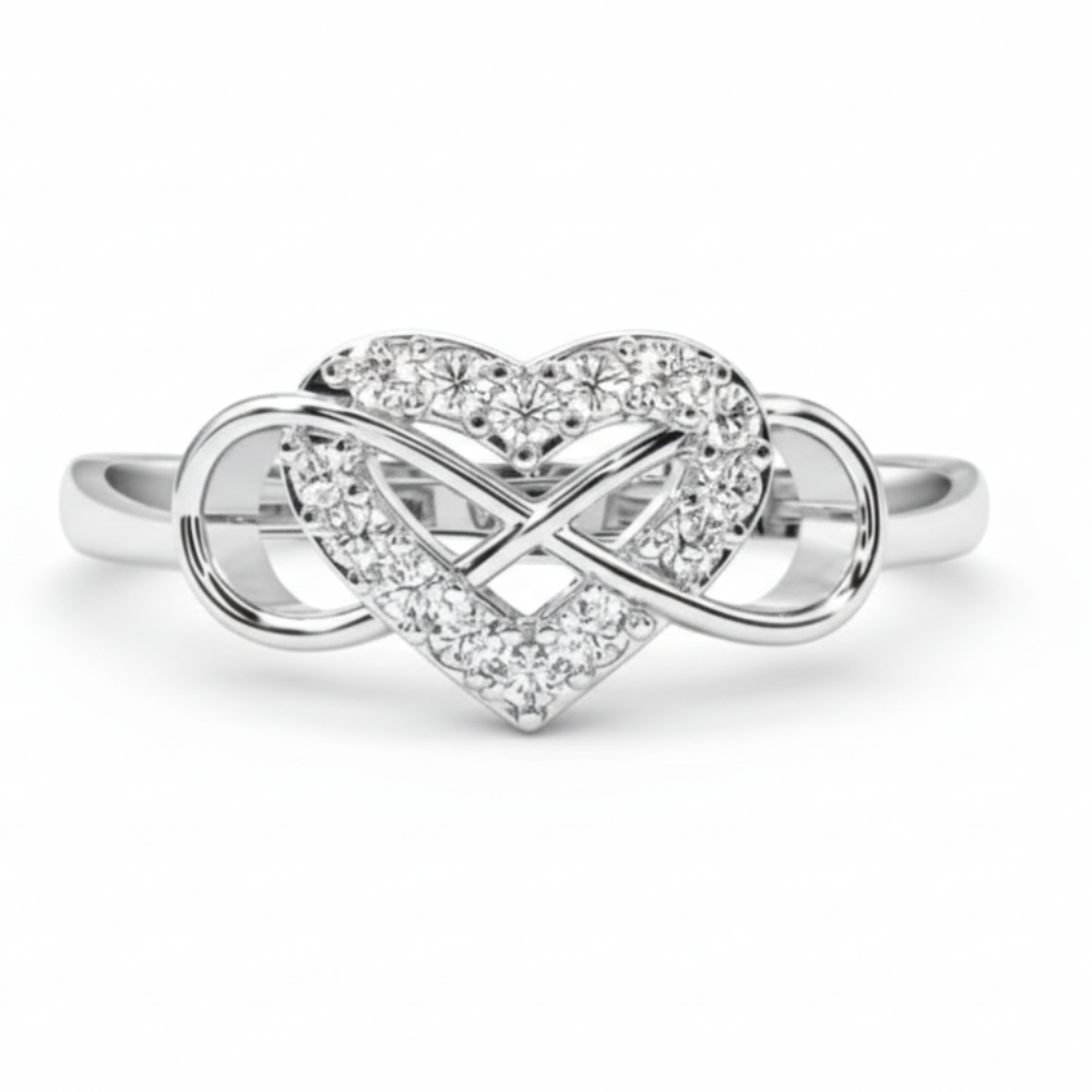 925 Sterling Silver Adjustable Infinity Heart  Ring for Women