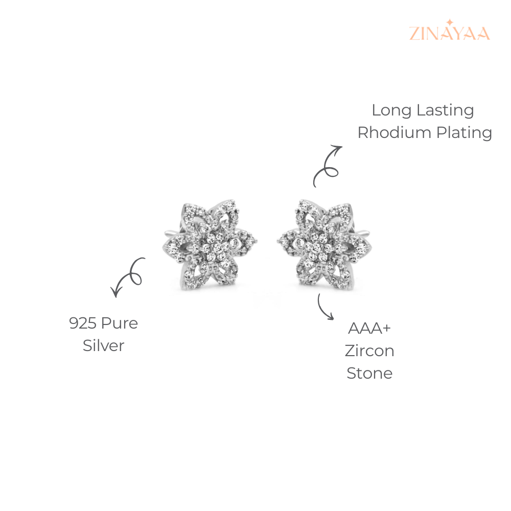 925 Sterling Silver Floral Sparkle Stud Earrings
