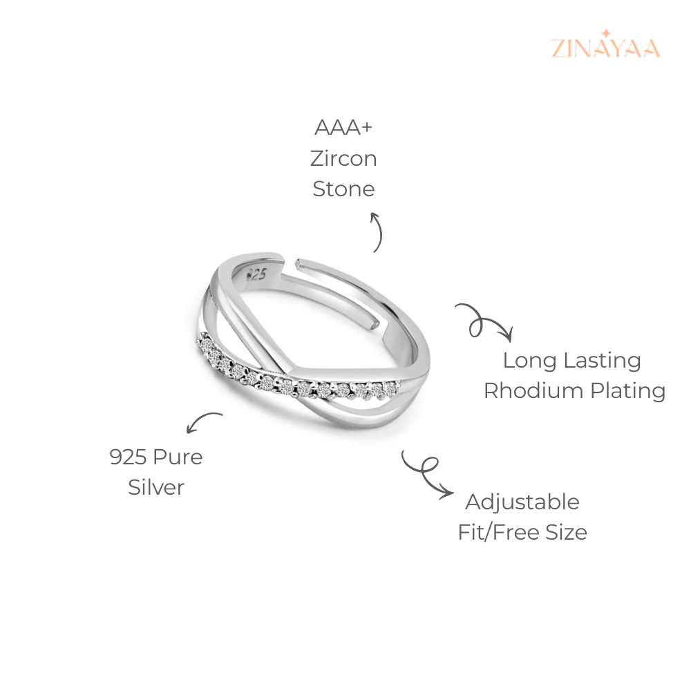 925 Sterling Silver Criss-Cross Men's Adjustable Ring