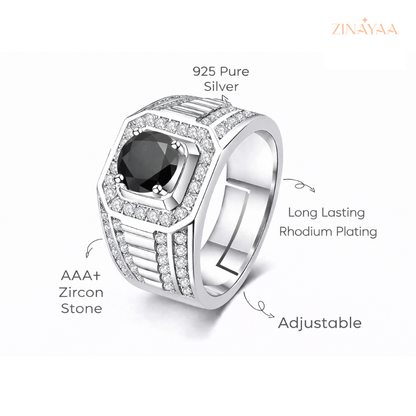 925 Sterling Silver Noir Royale Adjustable Ring for Men