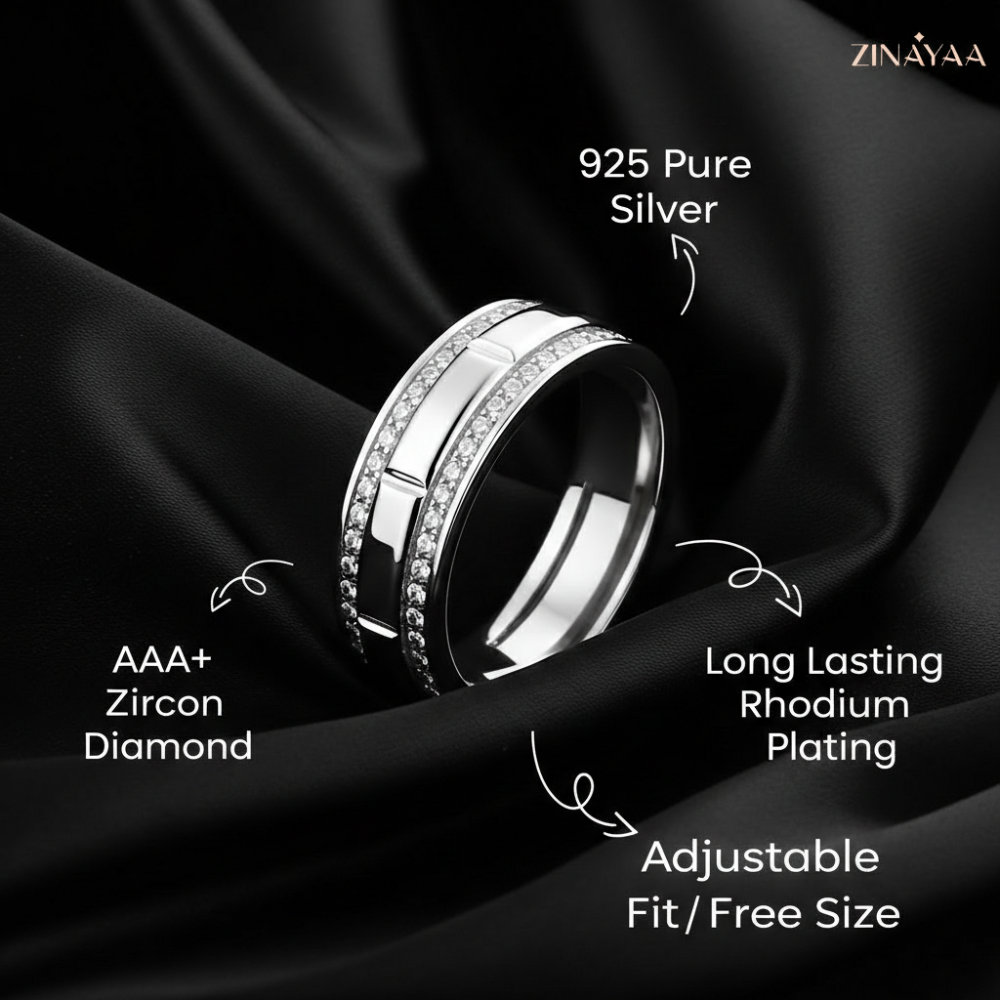 92.5 Sterling Silver Infinity Spark Band Adjustable Ring