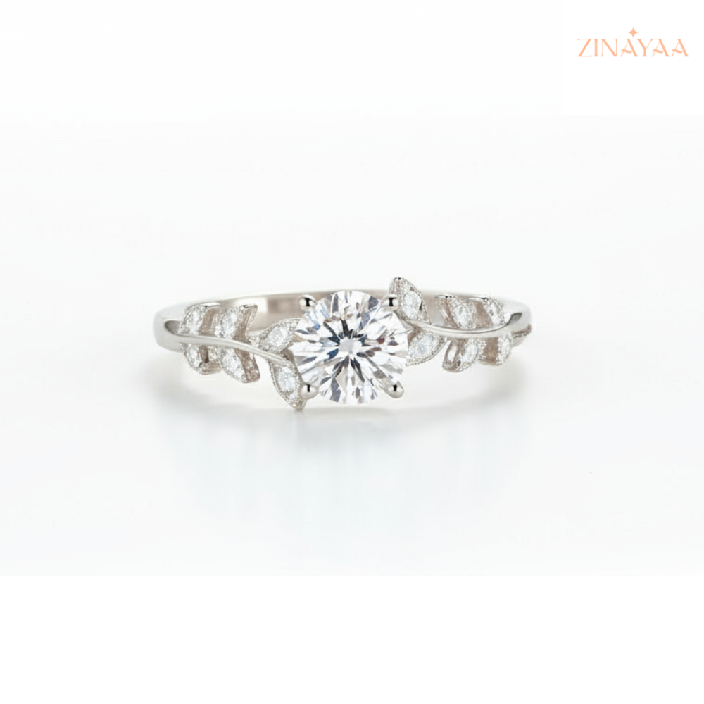 925 Sterling Silver Adjustable Infinity Solitaire Leaf Ring for Women