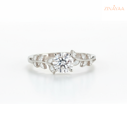 925 Sterling Silver Adjustable Infinity Solitaire Leaf Ring for Women