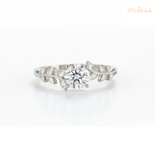 925 Sterling Silver Adjustable Infinity Solitaire Leaf Ring for Women