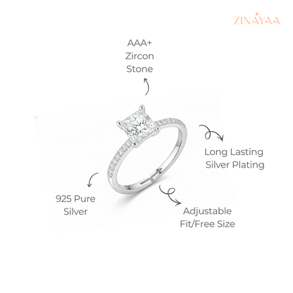 925 Sterling Silver Princess-Cut Sparkle Adjustable Ring