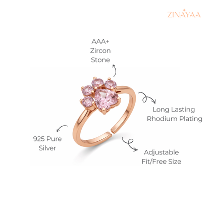 925 Sterling Silver Pink Floral Cluster Adjustable Ring