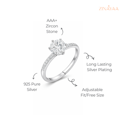 925 Sterling Silver Classic Solitaire Adjustable Ring