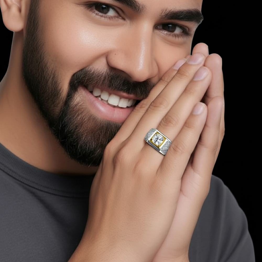 92.5 Sterling Silver  Regal Crest Men’s Adjustable Ring