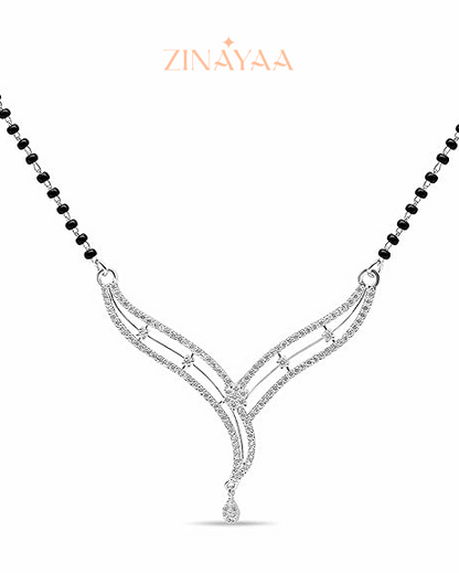 92.5 Sterling Silver Mangalsutra  Graceful V Shape Pendant Design