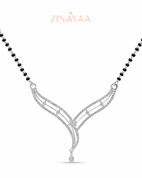 92.5 Sterling Silver Mangalsutra  Graceful V Shape Pendant Design