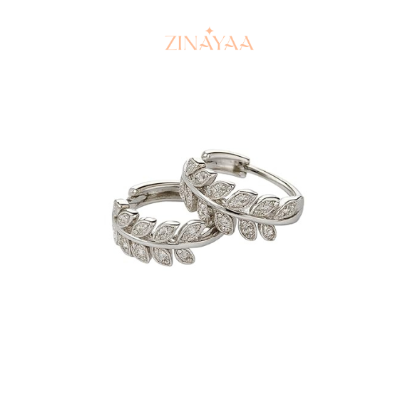 92.5 Sterling Silver Leaf Hoop Earrings