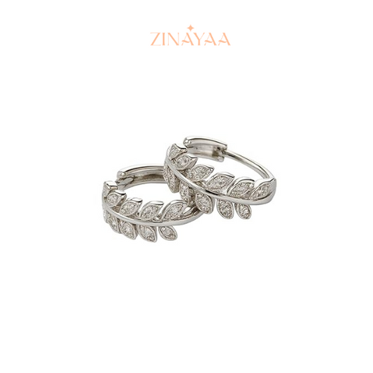92.5 Sterling Silver Leaf Hoop Earrings