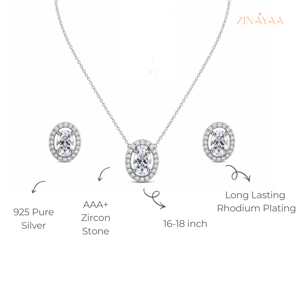 925 Sterling Silver Oval Halo Jewellery Set