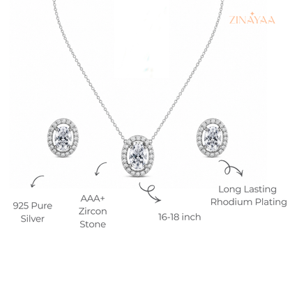 925 Sterling Silver Oval Halo Jewellery Set