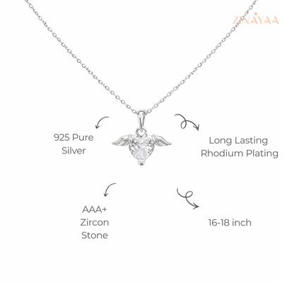 925 Sterling Silver Angel Heart Pendant Necklace