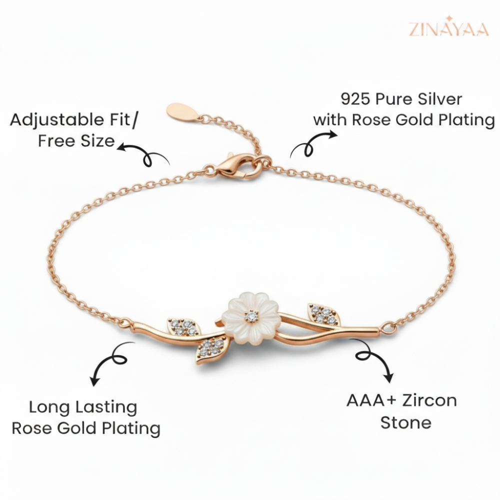 92.5 Sterling Silver Floral Rose Gold Bracelet