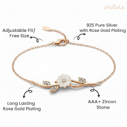 92.5 Sterling Silver Floral Rose Gold Bracelet