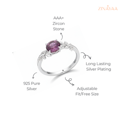 925 Sterling Silver Floral Amethyst Adjustable Ring