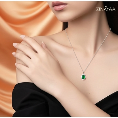 92.5 sterling silver Emerald Halo Grace Women’s Necklace