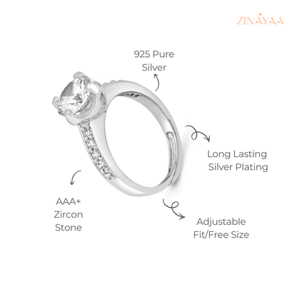 925 Sterling Silver Classic Solitaire Adjustable Ring