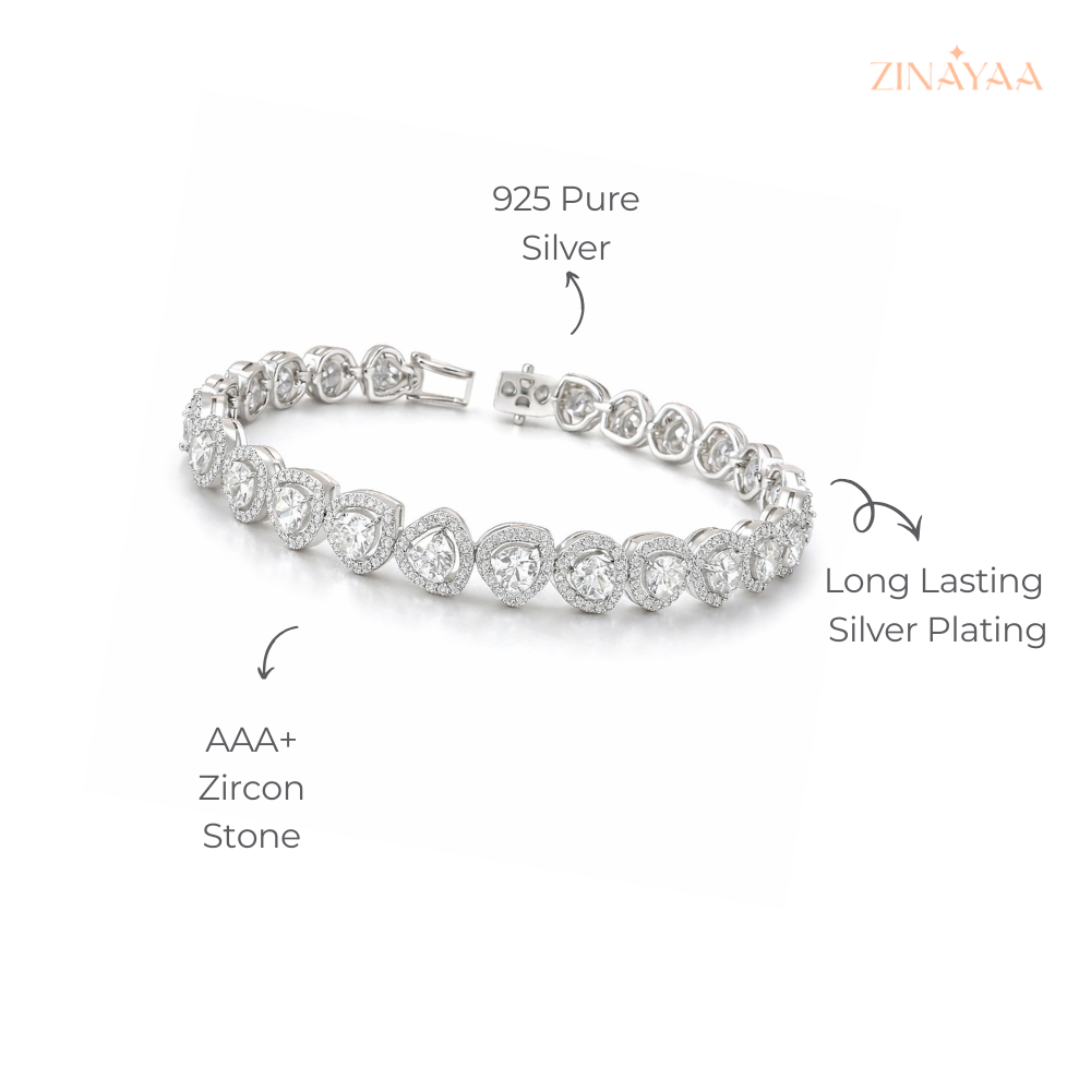 925 Sterling Silver Adjustable Heart Tennis Bracelet