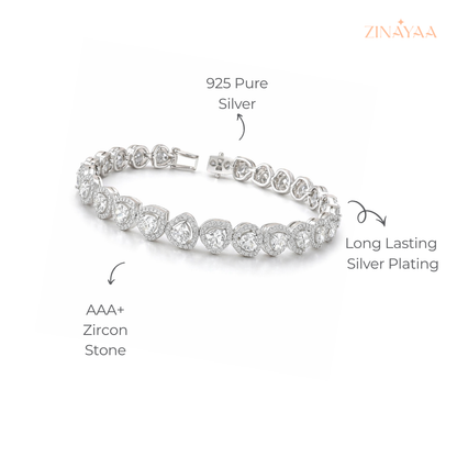 925 Sterling Silver Adjustable Heart Tennis Bracelet