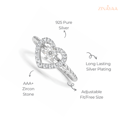 925 Sterling Silver Heart Halo Adjustable Ring