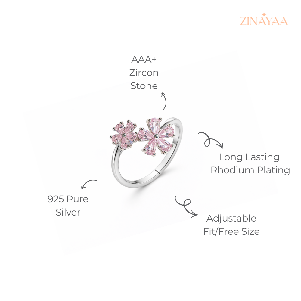 925 Sterling Silver Blush Bloom Adjustable Ring